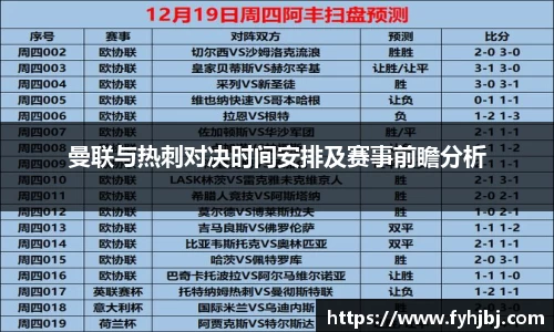 曼联与热刺对决时间安排及赛事前瞻分析